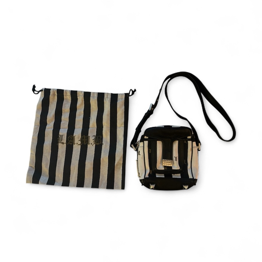 L.A.M.B. Striped Black and Cream Crossbody Bag
